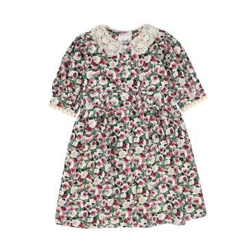 Pernille SS KNITTED COLLAR /MULTICOLOURED ROSES DRESS