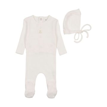 Bee and Dee Petit Ourse Pointelle Footie with Bonnet