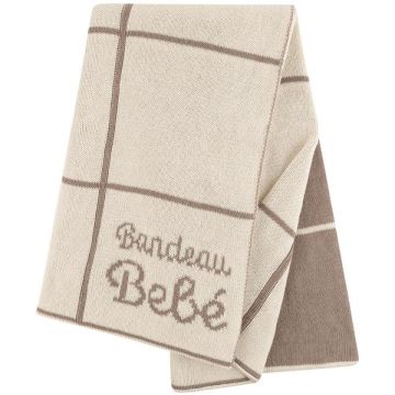 Bandeau Grid Desigh Knit Blanket Taupe/Natural