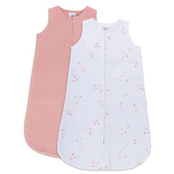 Ely's & Co Cotton Wearable Blanket Sleep Bag 2 Pack Pink Stars and Solid Pink Small 0-3 Months