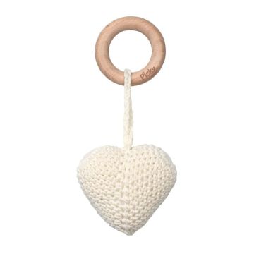 Picky Baby Heart Rattle Teether Off White