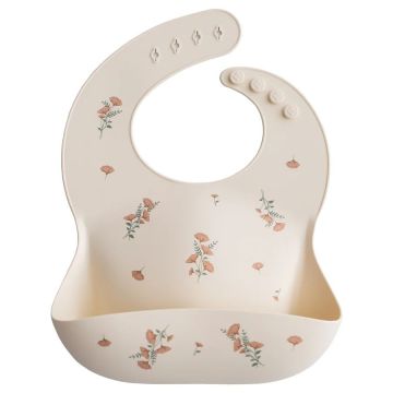Mushie Silicone Baby bib-Pink Flowers