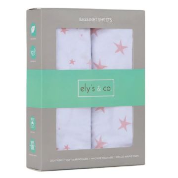Ely's & Co Bassinet Sheets - Mauve Pink stars