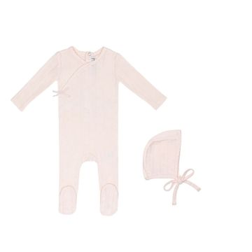 Mini Label Pink Butterfly Wrapover Pointelle Footie and Hat