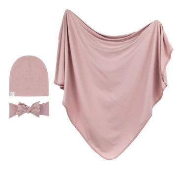 Ely's & Co Swaddle Blanket + beanie & bow head bands