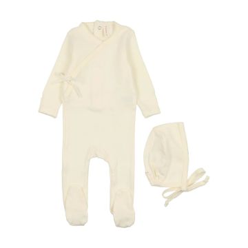 Lil legs Pinpoint Wrapover Footie Set Ivory