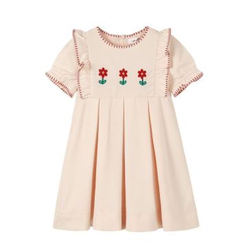 Nou Nelle Pleated Peach Embroidered SS Dress