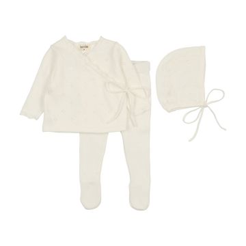 Bee & Dee Pointelle Knit Set/Bonnet Ivory
