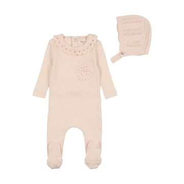 Be and Dee Pointelle with Knit Collar Footie with Bonnet