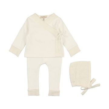 Mon Tresor Pointelle Twist Ensemble/hat/blanket Ivory