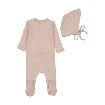 Bee and Dee Pointelle Flowers Footie+Bonnet
