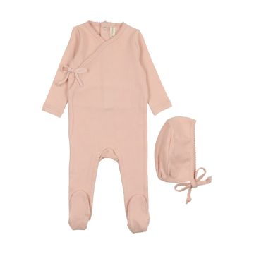 Lilette Pinpoint Wrapover Footie & Bonnet - Peach Lilette Pinpoint Wrapover Footie & Bonnet - Peach