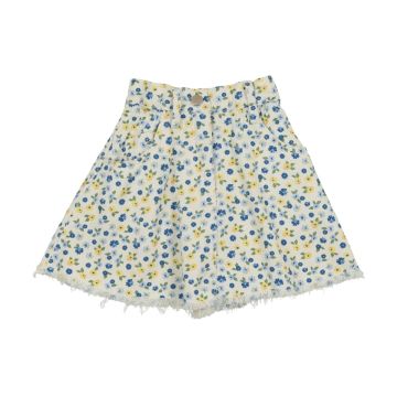 Bonjoy Printed Denim Flare Skirt White Floral