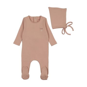 Bee and Dee Raised Embroidery Footie+Bonnet