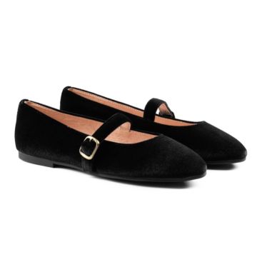 Raybelle Ballet Flat Black Velvet w/ buckle
