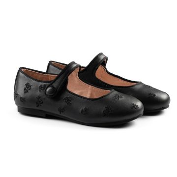 Raybelle Mary Jane Black Leather Embroidered