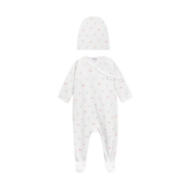 Oubon RED FLORAL PRINT FOOTIE And HAt