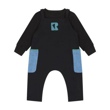 RetroKid Remy Baby Overalls with Stitched Detail Black with Green