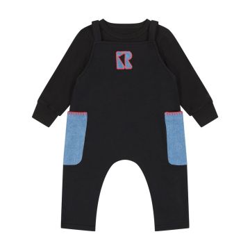 RetroKid Remy Baby Overalls with Stitched Detail Black With red