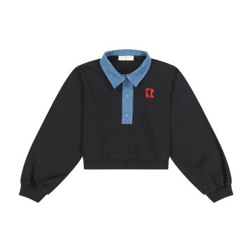 Retrokid Remy Denim Collar Crop Sweatshirt Black With Red