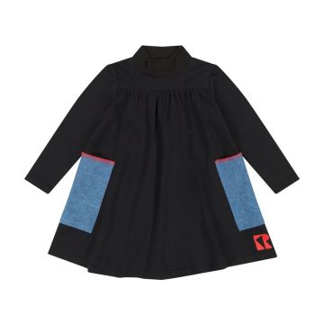 RetroKid Remy Twirl Dress with Oversized Pockets Black With Red