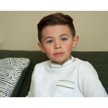 Rompp Green Trim Knit Short Sleeve Sweater White