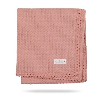 Peluche Waffle Blanket with Lace Trim Rose