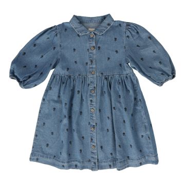 Lil Legs FLORAL DRESS THREE QUARTER SLEEVE DENIM FLORAL PRINT