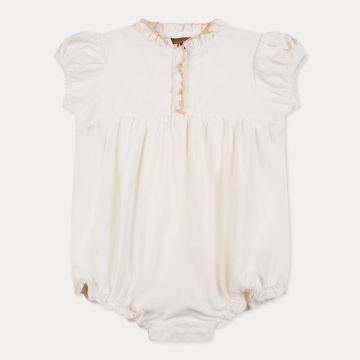 Orange Dimanche Off-whit Linen Romper with embroidery