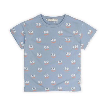 Sproet and Sprout T-SHIRT POCKET SMILEY PRINT Misty Blue