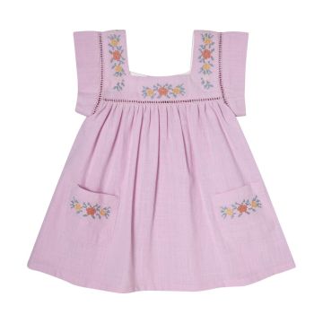 Tocoto Vintage FLOWER EMBROIDERED DRESS WITH POCKETS Lilac