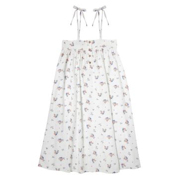 Tocoto Vintage LONG DRESS WITH STRAPS AND FLOWER PRINT WITH POCKETS White