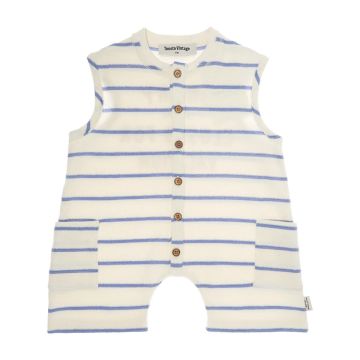 Tocoto Vintage STRIPED OVERALL WITH POCKETS Blue
