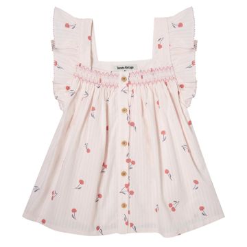 Tocoto Vintage CHERRIES PRINT RUFFLED SLEEVELESS BLOUSE/BLOOMER Pink