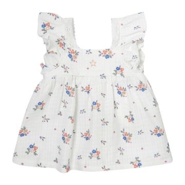 Tocoto Vintage RUFFLED BLOUSE WITH FLOWERS PRINT AND STRAPS and BLOOMER WHITE