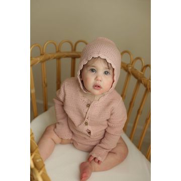 Little Fragile Baby Cardigan,Onesie And Hat In Texture Knit