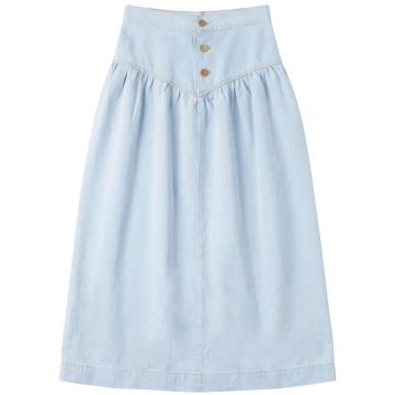 Fyi Girls Denim Long Skirt With V Yoke Light Denim