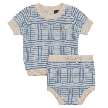 Hopscotch Boys Plaid Knit 2 PCS Set Blue