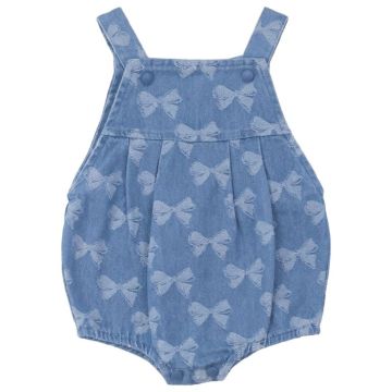 Puddles Girls Bow Printed Denim Overall