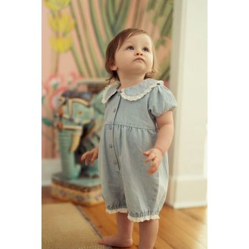 Jolie Capri Baby Girls Denim Cotton Eyelet Onesie Light Denim