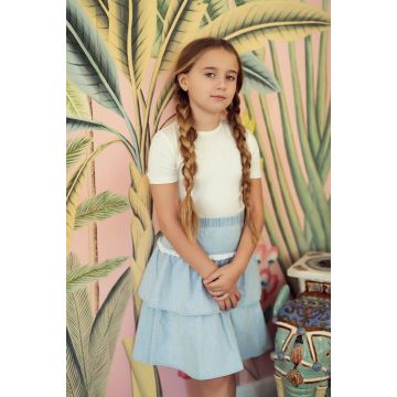 Jolie Capri Denim Girls Skirt With Eyelet Lace Trim