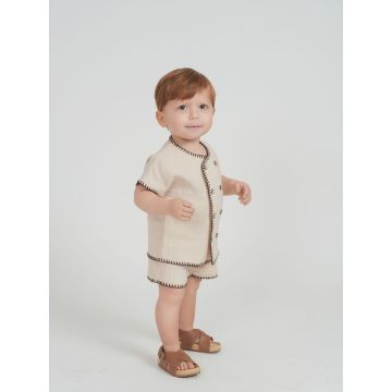 Mr. Mr Boys Linen Button Down Shirt With Decorative Stitching