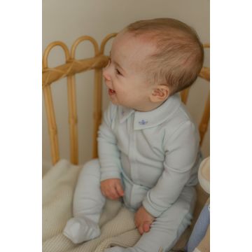 Bebe Bella Rib Modal Fake Front Opening Onesie+Bonnet Moonstone Blue