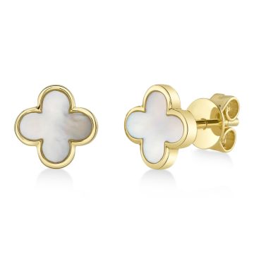 Twin Stars 14k Gold Plated Mother Of Pearl Large Clover Stud Earring