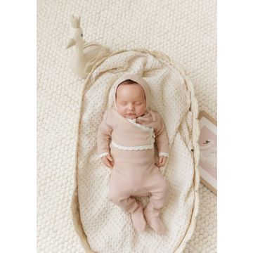 Mon Tresor Scalloped Wrap Cardigan Footie & Hat Set Orchid Pink