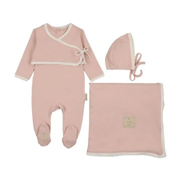 Mon Tresor Scalloped Wrap Cardigan Layette Set Orchid Pink