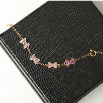 Vincor Color Stone Bow on Chain Bracelet
