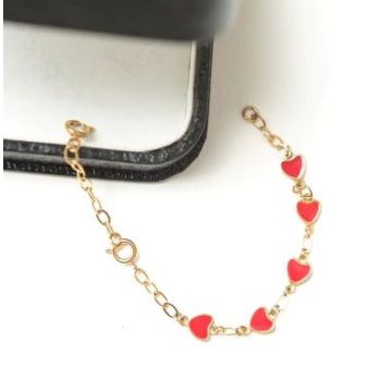 Vincor 5 Red Enamel with Gold Border on Chain Bracelet