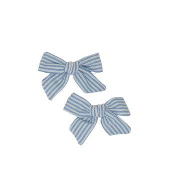 Bandeau Seersucker Mini Bow CLip Set Light Blue
