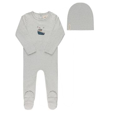 Ely's and Co Nautical Stripe Collection Blue Footie + Beanie